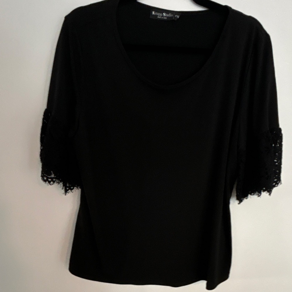 Knapp Studio Black Lace Bell‎ Sleeve Knit Blouse PXL Women's Short Sleeve